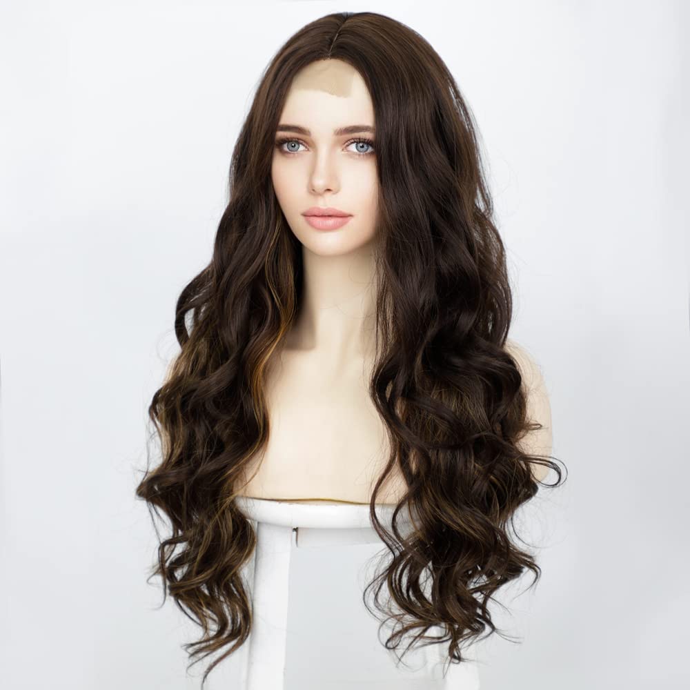 Brown With Blonde Streaks Lace Wig