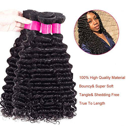 Deep Wave Human Hair  Weave Bundle With Baby Hair