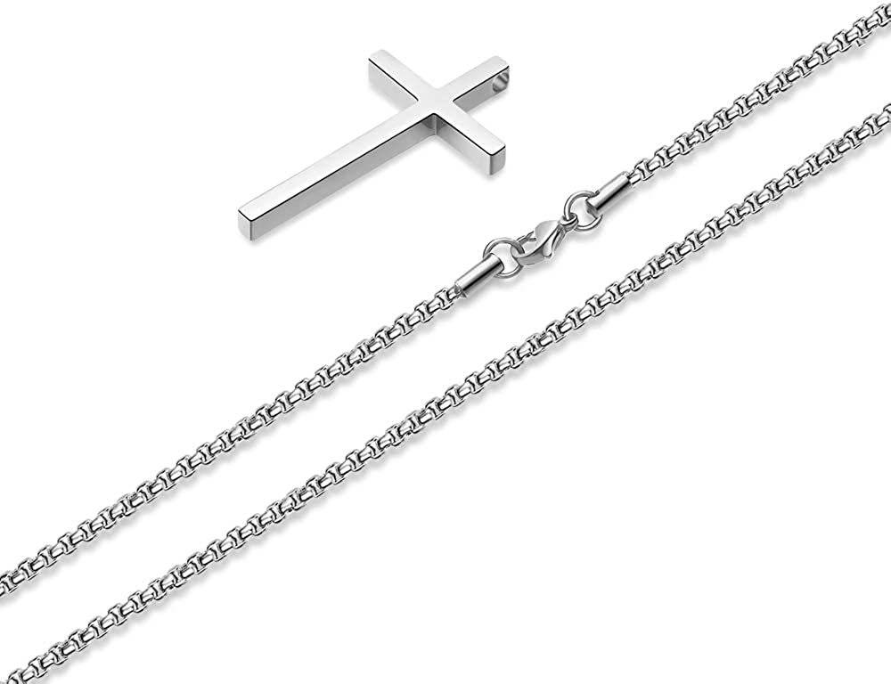 Silver Black Gold Stainless Steel Plain Cross Pendant Necklace for Men Box Chain 