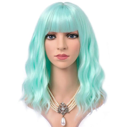 Mint Green Short Hair Wig with Bang