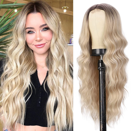 Ombre Blonde Long Wavy Middle Part Wig 