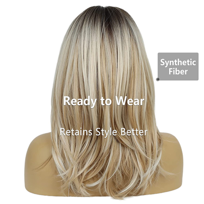  Long  Ombre Blonde with Black Roots With Bangs