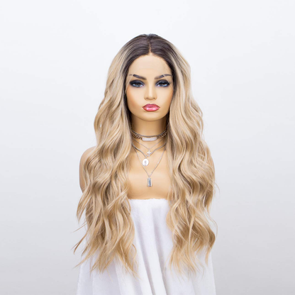  Ombre Blonde Long Wavy Lace Front Wig