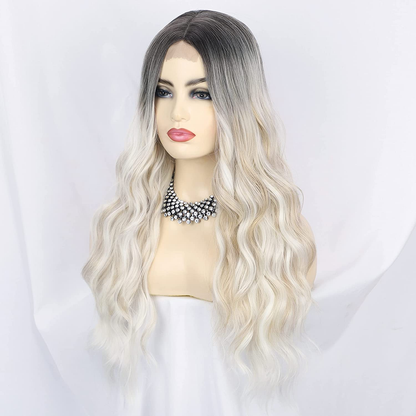 Long Platinum BlondeMiddle Part  Wavy Full Wig |Non Lace Wig