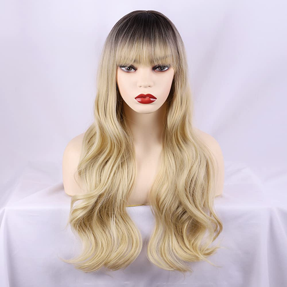 Long Ombre Blonde Non Lace Wig with Bangs 