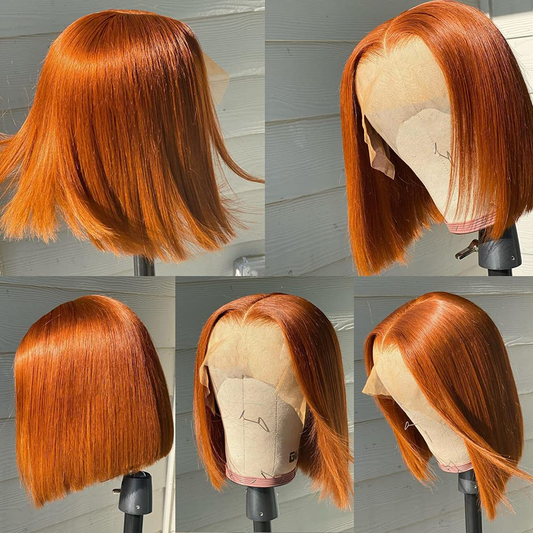 Short Bob Straight Brazilian Human Hair Lace Wig|Ginger Red 