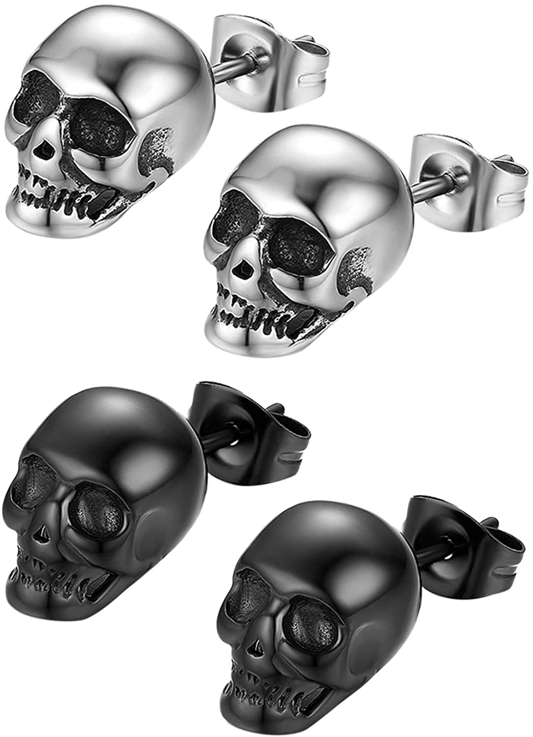 PUNK Stainless Steel Gothic Skull Stud Earrings 