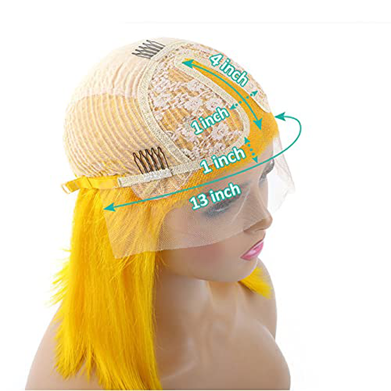 Yellow Short Bob T part Human Hair Lace Wig