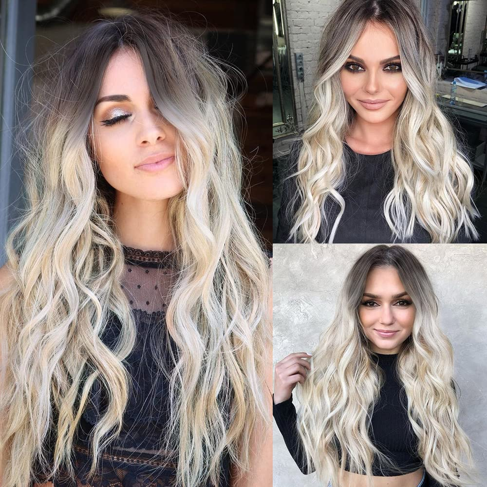 Long Platinum BlondeMiddle Part  Wavy Full Wig |Non Lace Wig