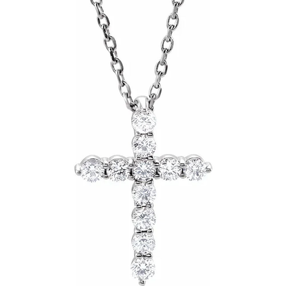 14K White Gold Diamond Cross Pendant Necklace
