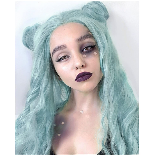 Long Curly Wavy Lace Front Wig 22Inch Green Color