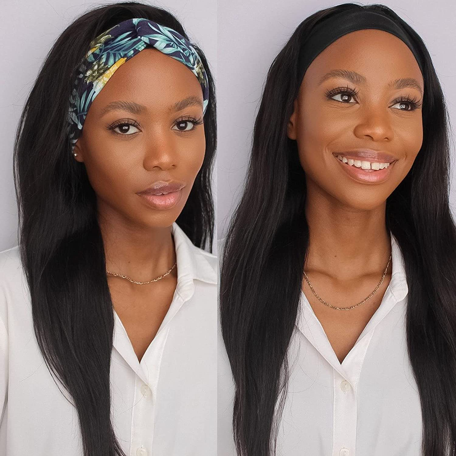 16 Inch Black Straight Brazilian Virgin Human Hair Headband Wig|Natural Color (16 Inch)