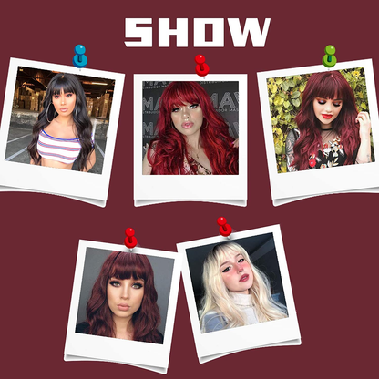 Long Wavy Wine Red Wigs for Women