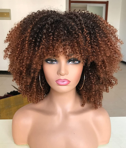 Ombre Brown 14 Inch Short Bob Kinky Curly Full Wig