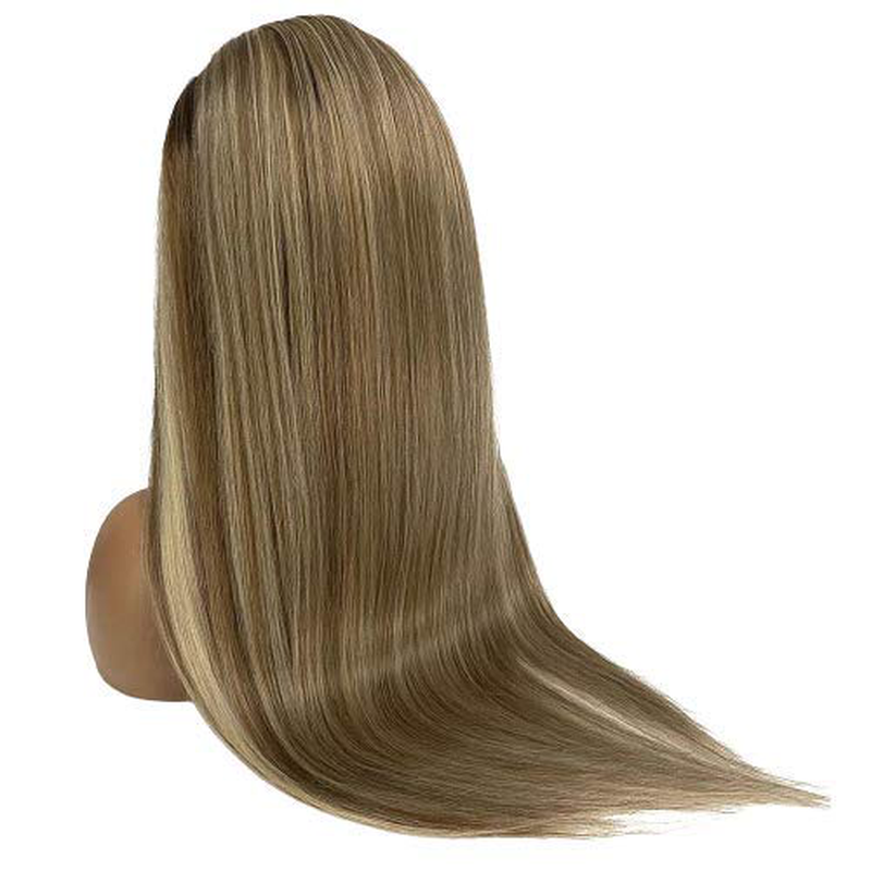 24 Inches Straight  Highlights Ash Brown Blonde Human Hair Wigs