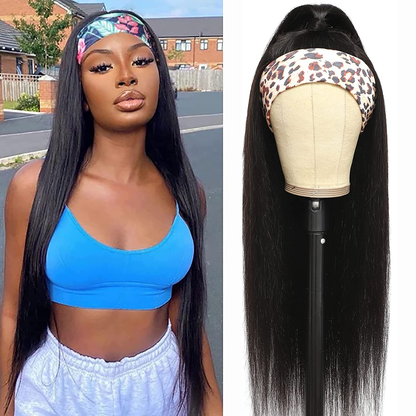 16 Inch Black Straight Brazilian Virgin Human Hair Headband Wig|Natural Color (16 Inch)