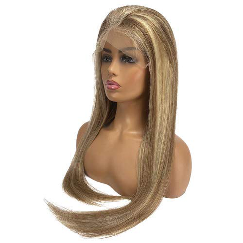 24 Inches Straight  Highlights Ash Brown Blonde Human Hair Wigs