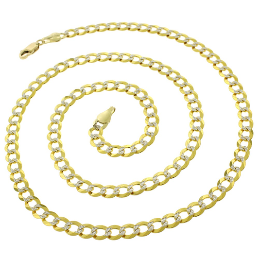 14K Yellow Gold 5.5MM Solid Cuban Curb Link Diamond-Cut Pave Necklace Chains, Gold Chain for Men & Women, 100% Real 14K Gold