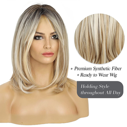  Long  Ombre Blonde with Black Roots With Bangs
