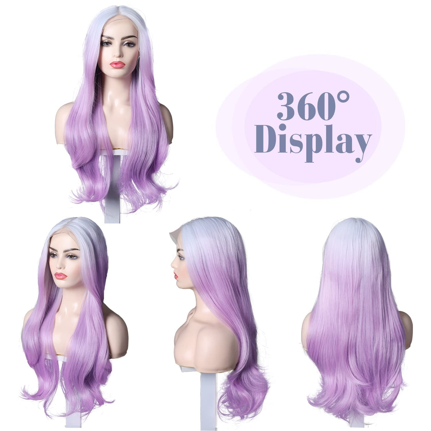 Long Wavy Ombre Purple HD Lace Front Wigs