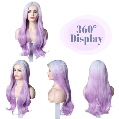 Long Wavy Ombre Purple HD Lace Front Wigs