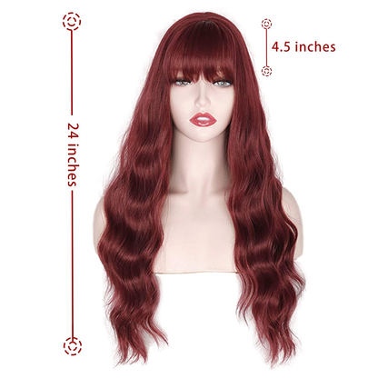 Long Wavy Wine Red Wigs for Women