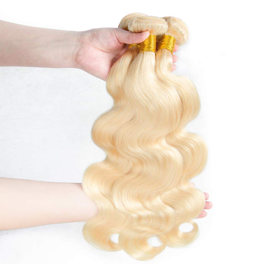 613 Human Hair Blonde Bundles with Closure|Hair Weave Extensions 