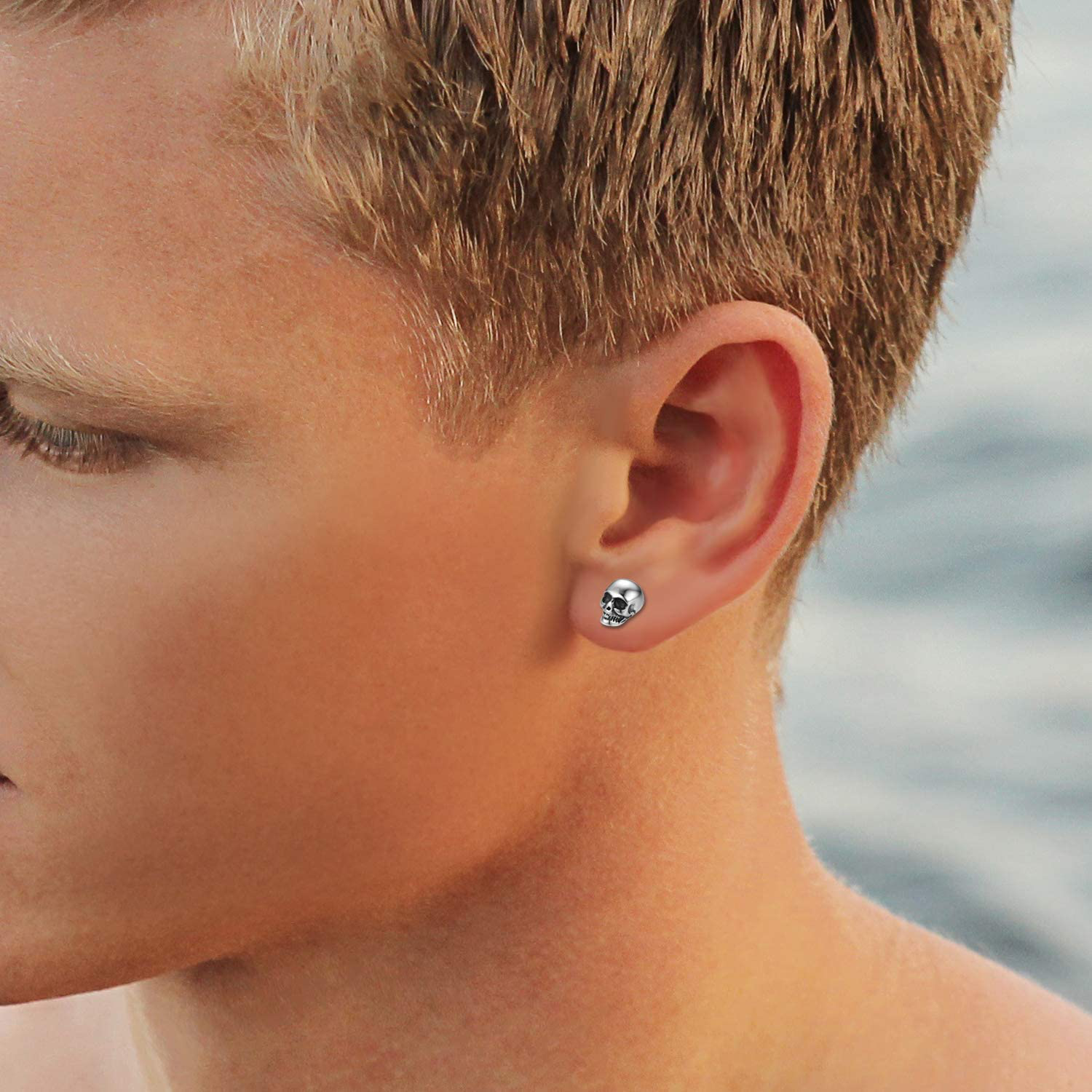 PUNK Stainless Steel Gothic Skull Stud Earrings 