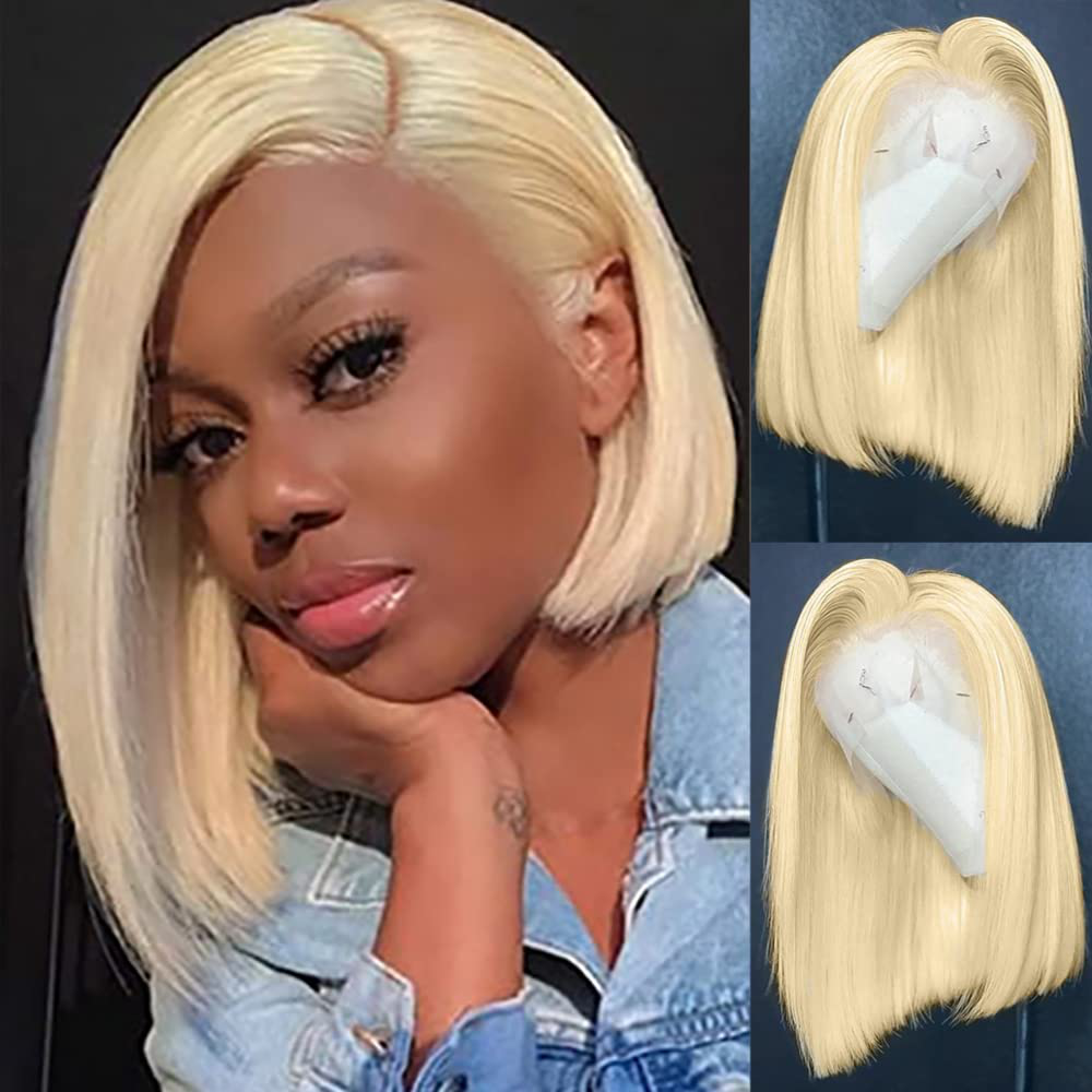  613 Short Bob Straight Brazilian Lace Wigs Pre Plucked with Baby Hair (10 Inch)