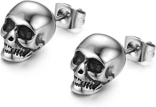 PUNK Stainless Steel Gothic Skull Stud Earrings 