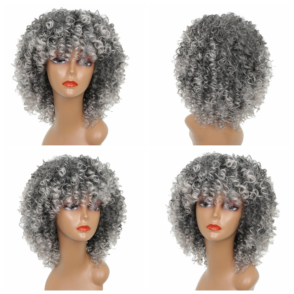 Gray Black Afro Kinky Bob Wig With BangsBlack Mixd Gray Curly Afro Wig for Black Women,Short Curly Afro Wig with Bangs,Synthetic Omber Gray Full Hair Wig 14Inch Black Mixd Gray Curly Afro Wig for Black Women,Short Curly Afro Wig with Bangs,Synthetic Omber Gray Full Hair Wig 14Inch