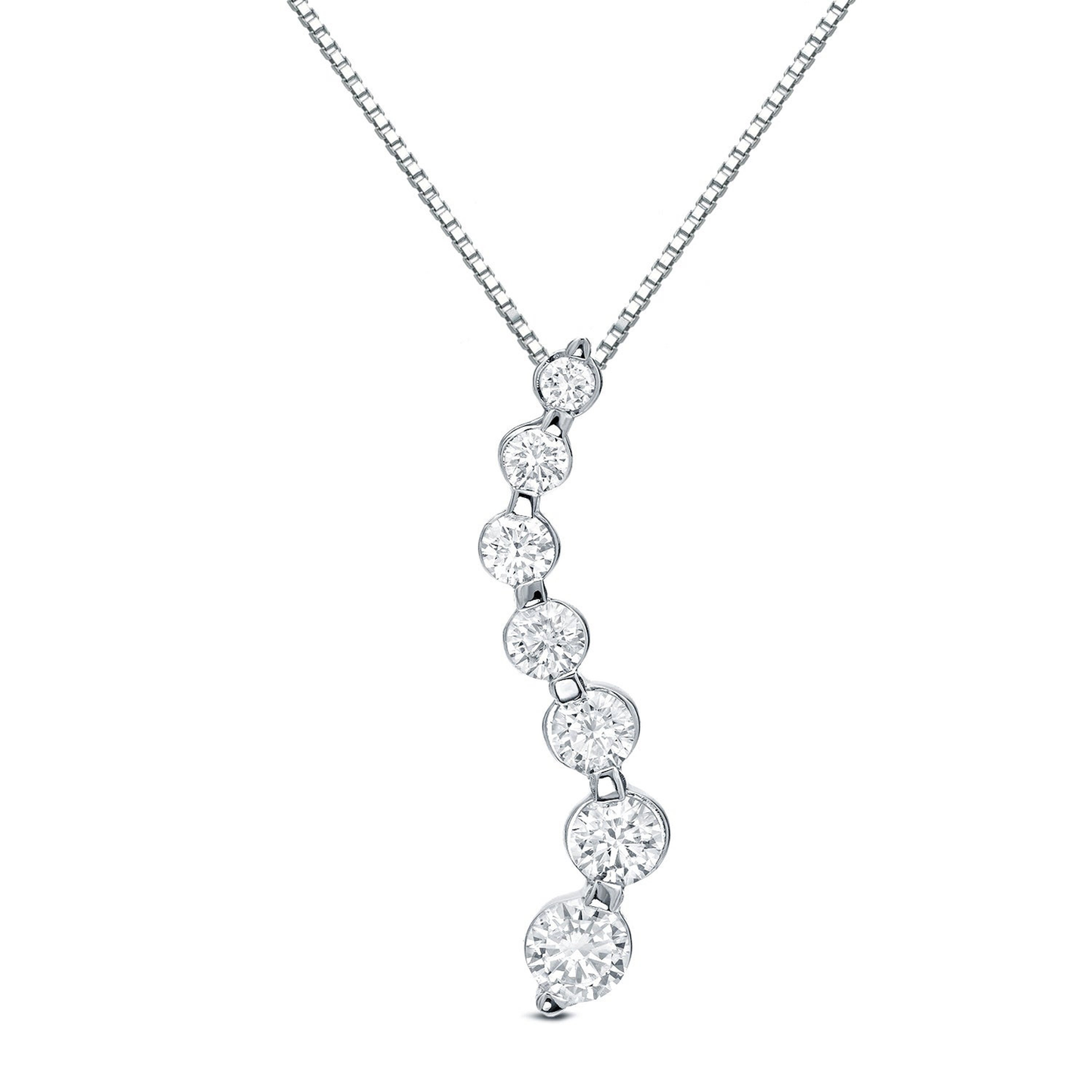  14K Gold Seven Stone Diamond Necklace 