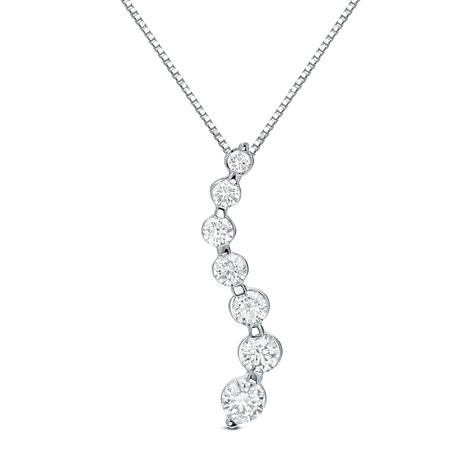  14K Gold Seven Stone Diamond Necklace 