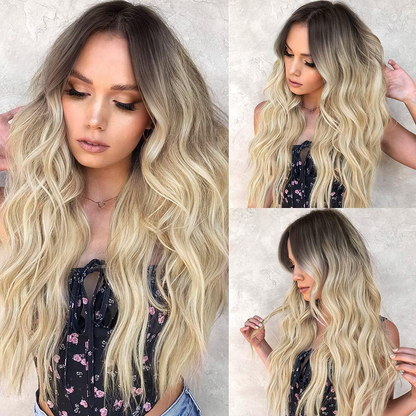 Nnzes Blonde Wig Synthetic Long Wavy Wig Middle Part Hair Replacement Wigs 22 Inch Heat Resistant Fiber for Daily Use