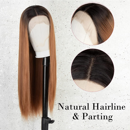 Long Straight Ombre Brown Lace Front Wig with Baby Hair 