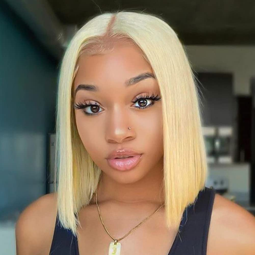 613 Blonde Straight Short Bob Human Hair Wig |T-Part Wig 
