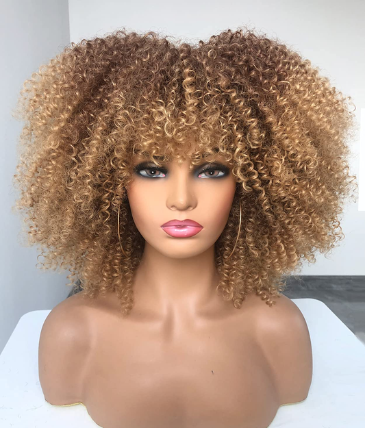  Short Kinky Curly Wig with Bangs for Black Women Curly Wig 