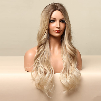  Long Ombre Light Brown to Blonde Natural Wave  Full Wig 