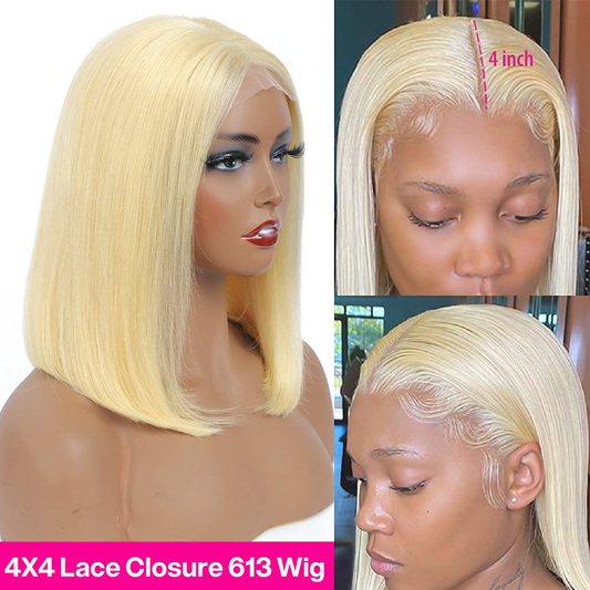 Short Bob 4x4 HD Transparent Lace Pre Plucked Hairline with Baby Hair |613 Human Hair Wig