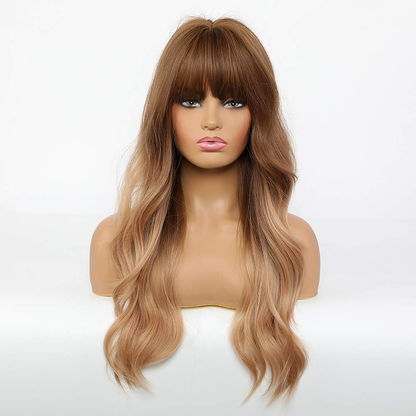  Ombre Blonde Natural Wavy Wig with Bangs