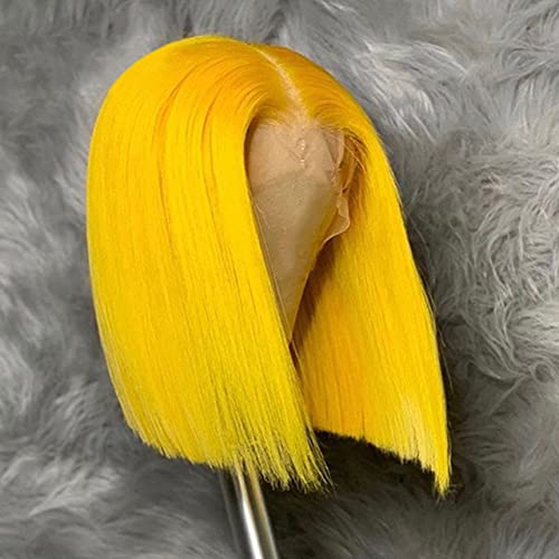 Yellow Short Bob T part Human Hair Lace Wig