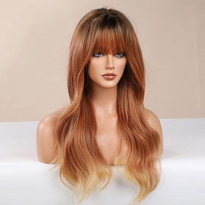 Long Wavy Ombre Strawberry Blonde Full Bang Wigs for Women