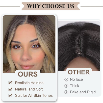  Dark Brown Long Wavy Middle  Brown Wigs for Women