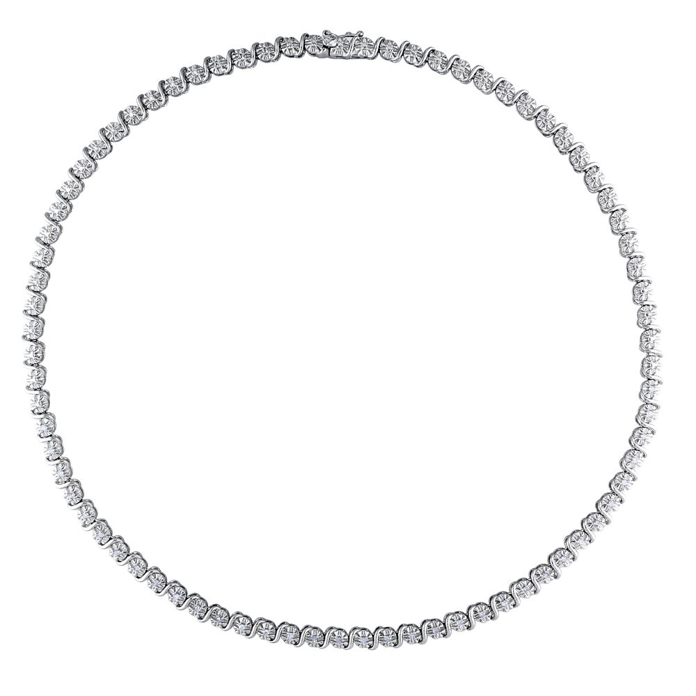 35 Natural White Diamond Sterling Silver Necklace 