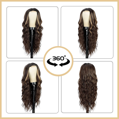 Blonde-Brown Long Wavy Middle Part Wig