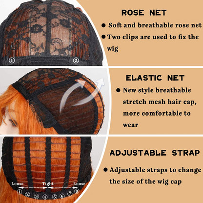  24 Inches Long Wavy Orange Wig with Bangs For Women