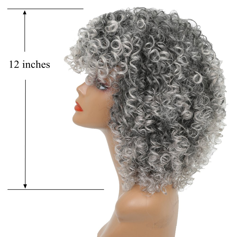 Gray Black Afro Kinky Bob Wig With BangsBlack Mixd Gray Curly Afro Wig for Black Women,Short Curly Afro Wig with Bangs,Synthetic Omber Gray Full Hair Wig 14Inch Black Mixd Gray Curly Afro Wig for Black Women,Short Curly Afro Wig with Bangs,Synthetic Omber Gray Full Hair Wig 14Inch