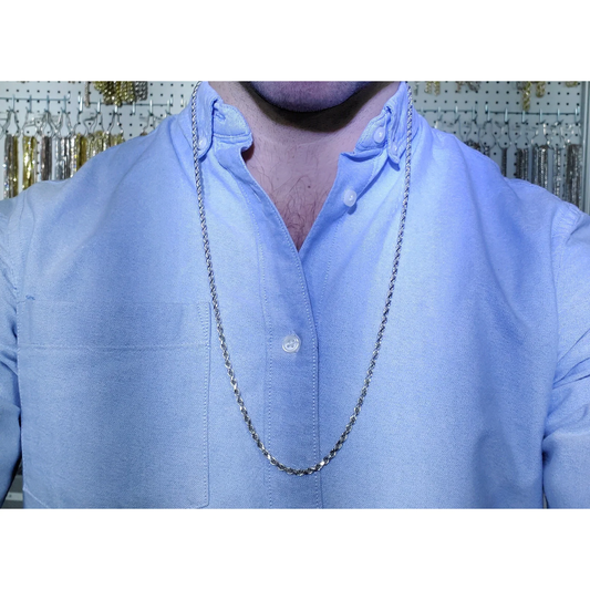 .925 Solid Sterling Silver 3.5MM Rope Diamond-Cut Link Chain