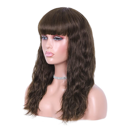Short Bob Wavy Human Hair Wig with Bangs|Dark Brown-Black-Wine Red Wigs