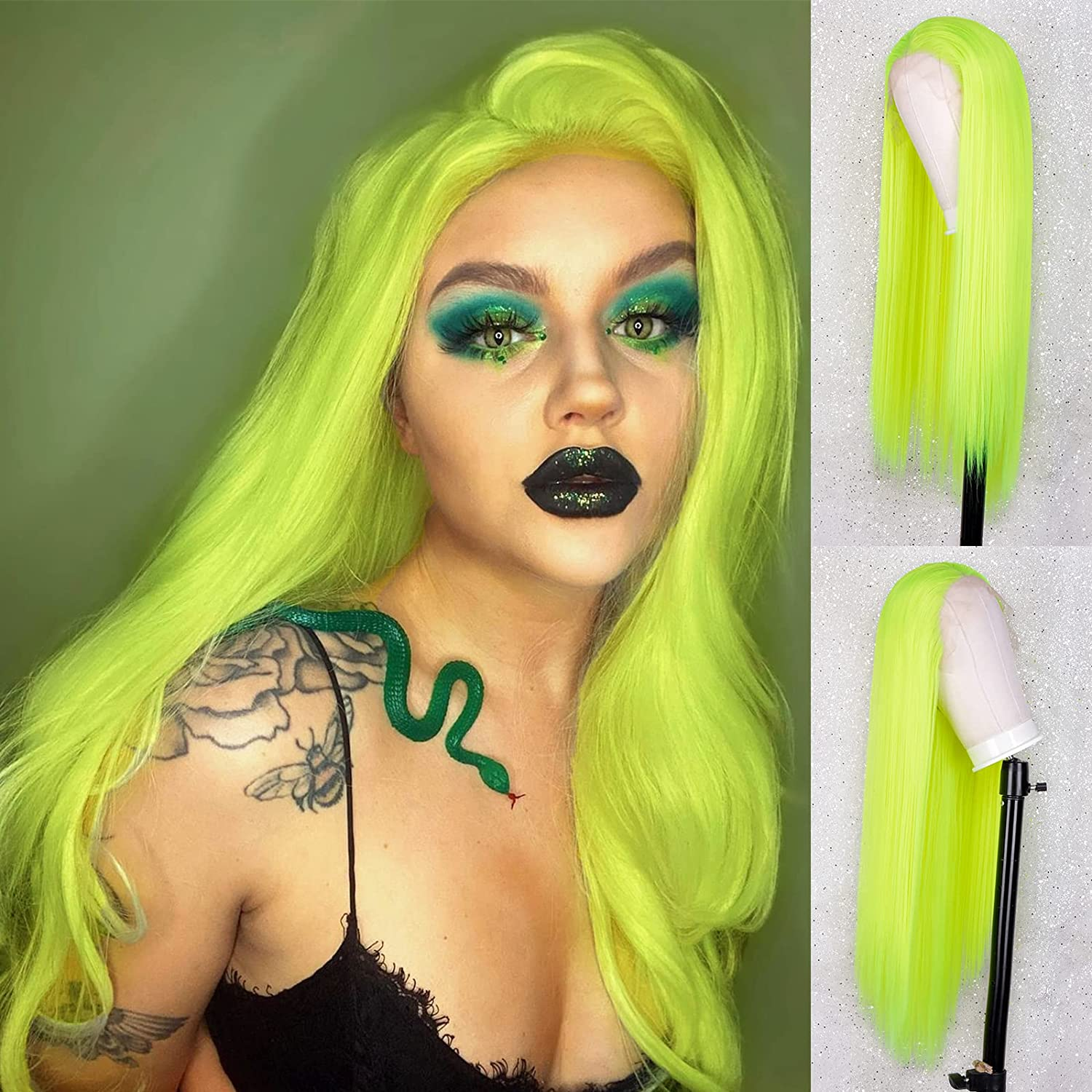  Fluorescent Green Long Straight Lace Front Wig